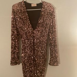 Plunge Sequin Mini Embellished Dress